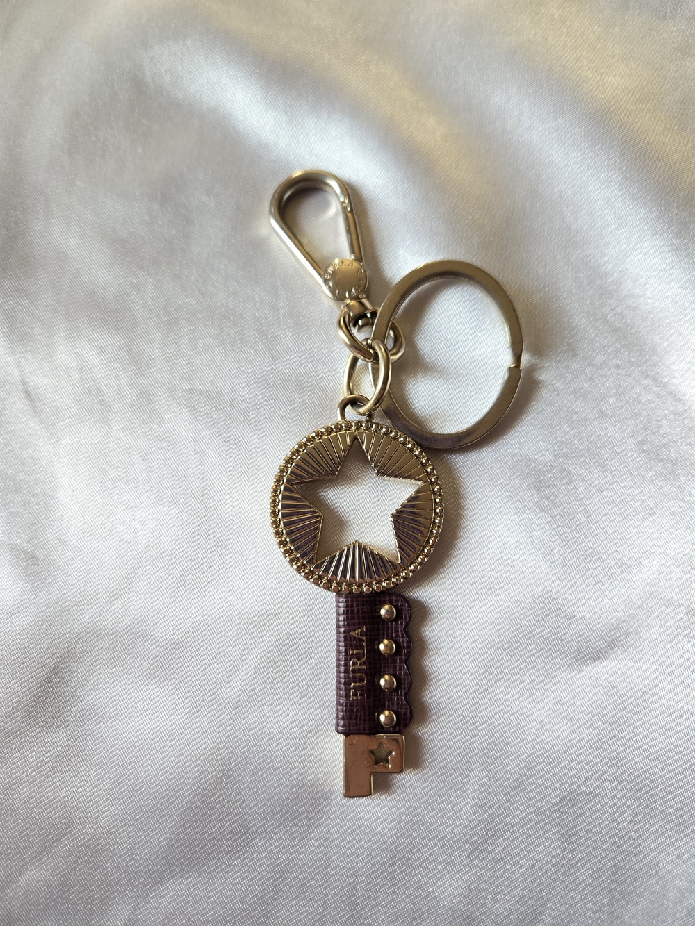 Furla Gold-Tone Star Key Charm with Burgundy Leather Accent
